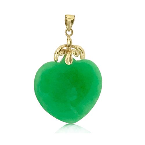 14KT Yellow Gold Hawaiian Palm Tree Bail with Peach Shaped Green Jade Pendant