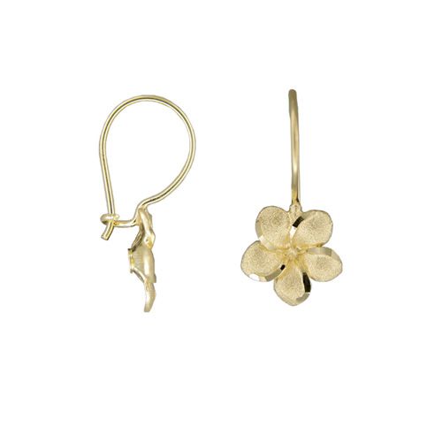 14kt Yellow Gold Hawaiian Plumeria Wire Level Earrings