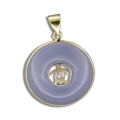 14KT Yellow Gold Hawaiian Honu with Round Shaped Lavender Jade Pendant