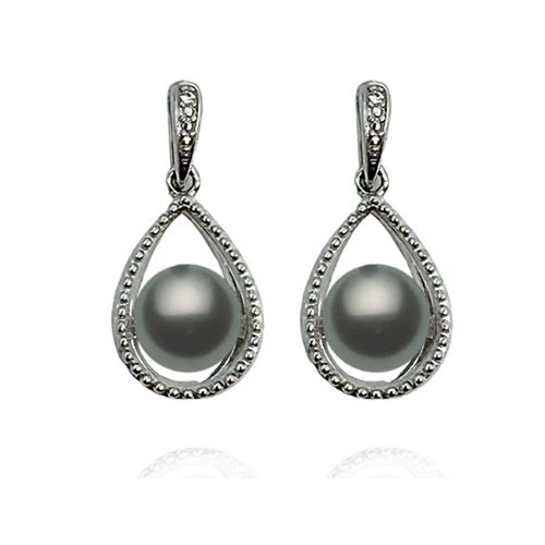 Sterling Silver Tear Drop Pierced Earrings with Tahitian Pearl