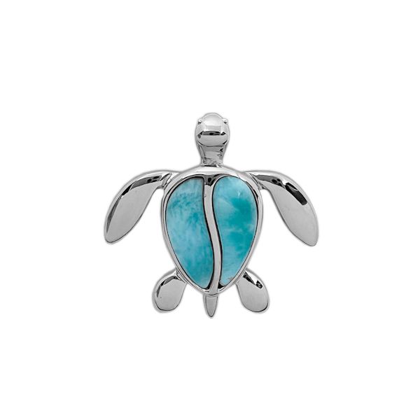 Sterling Silver Genuine Larimar Hawaiian Honu Pendant