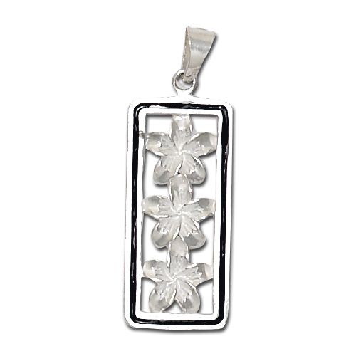 Sterling Silver Plumeria Pendant with Black enamel borders