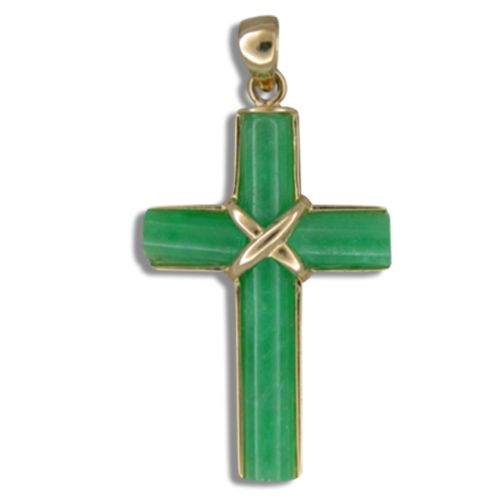 14KT Yellow Gold Green Jade Cross Shaped Pendant