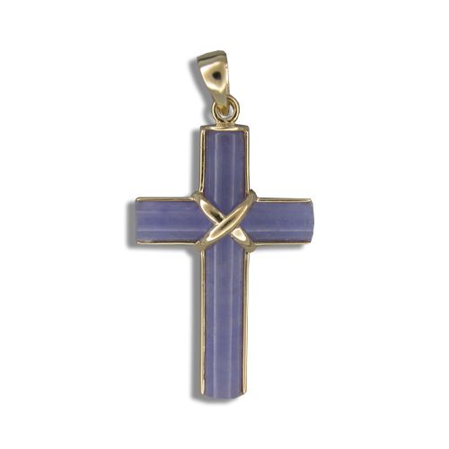 14KT Yellow Gold Purple Jade Cross Shaped Pendant