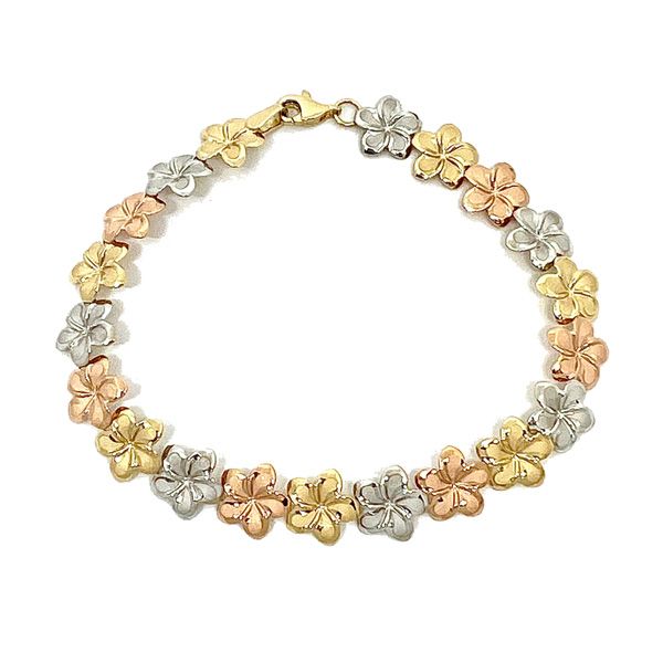 14KT Gold Tri-color 9mm Plumeria Bracelet