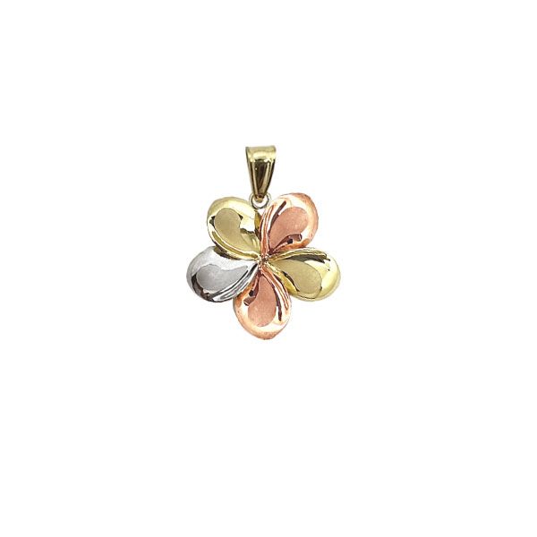 14KT Gold Tri-color 12mm Plumeria Pendant