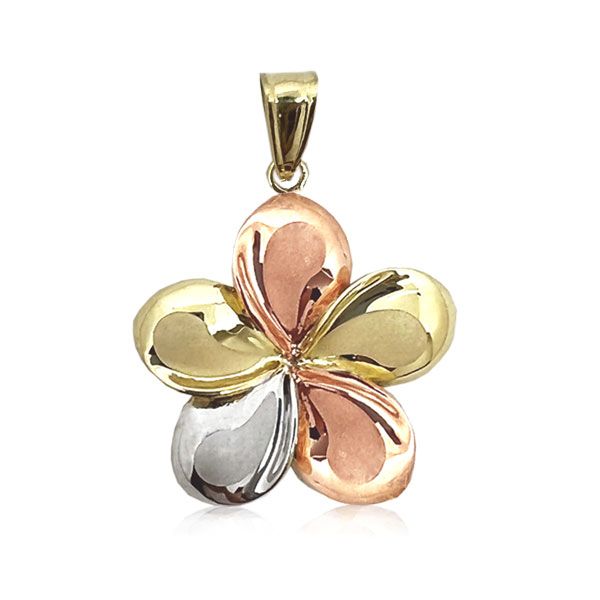 14KT Gold Tri-color 24mm Plumeria Pendant