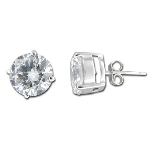 Sterling Silver 8mm Round Cut Clear CZ Earrings