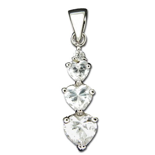 Sterling Silver Triple Heart Shaped Clear CZ Drop Pendant 